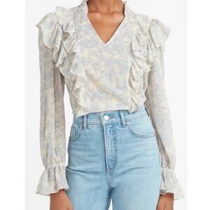 Express Blouse Women’s Small NWT floral V-neck ruffle cottage feminine romantic